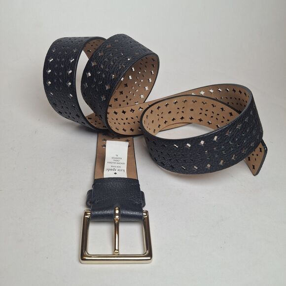 Kate Spade Belt Soft Leather Black Logo Women XL (49x1.5) Perforated Laser Cut main image 12